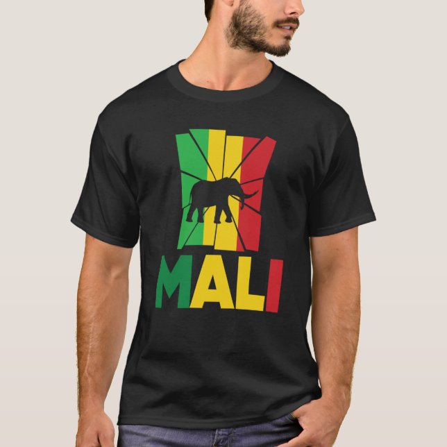 Mali Malian Mali Flag Elephant Animal Silhouette T-Shirt (Front)