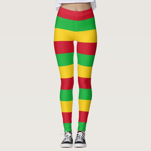 Mali National Flag Colours Horizontal Striped Leggings (Front)