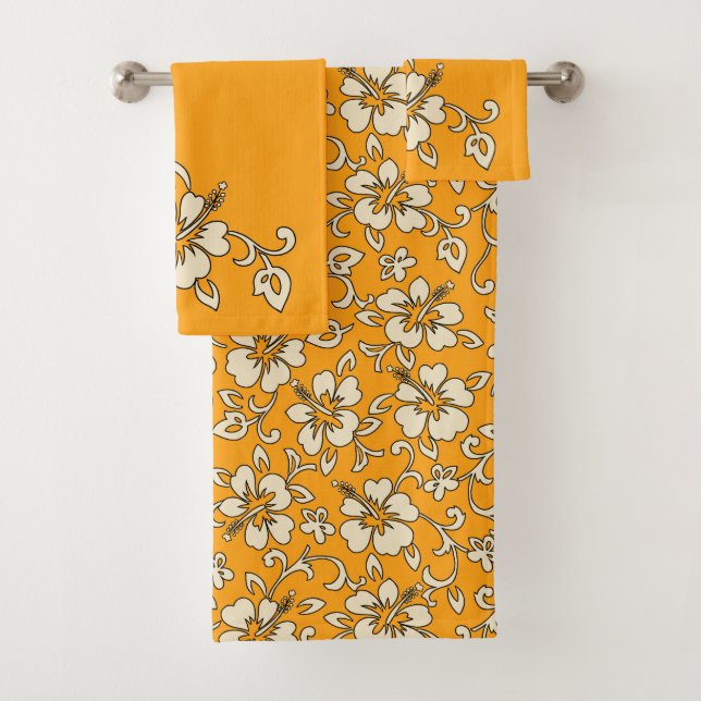 Malia Hawaiian Hibiscus Floral Coordinate - Gold Bath Towel Set (Insitu)