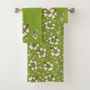 Malia Hawaiian Hibiscus Floral Coordinate -Olive Bath Towel Set