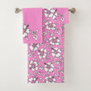 Malia Hawaiian Hibiscus Floral Coordinate - Pink Bath Towel Set