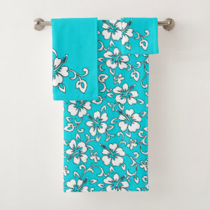Malia Hawaiian Hibiscus Floral Coordinate - Turq Bath Towel Set