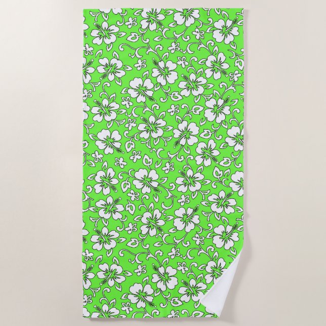 Malia Hawaiian Hibiscus Tropical Floral - Lime Beach Towel (Front)