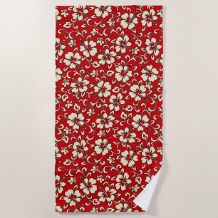 Malia Hawaiian Hibiscus Tropical Floral - Red Beach Towel