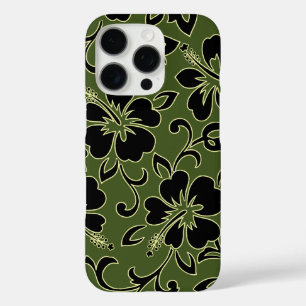 Malia Hibiscus Hawaiian Floral Olive and Black iPhone 16 Pro Case