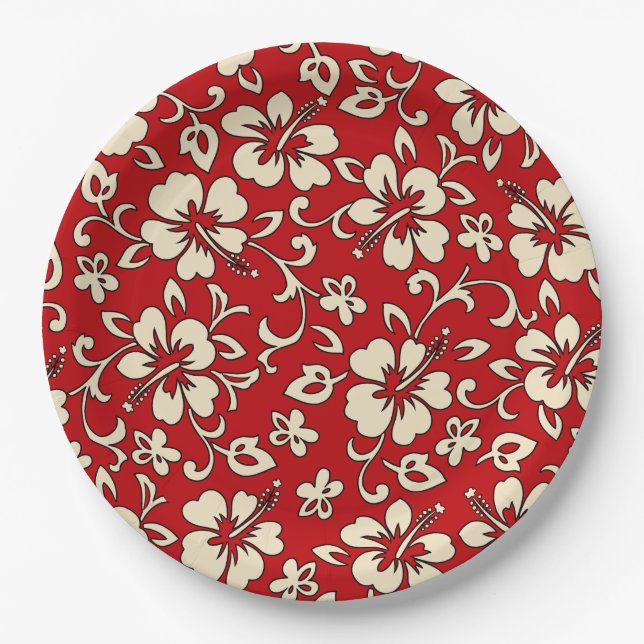 Malia Hibiscus Hawaiian Floral Paper Plate (Front)