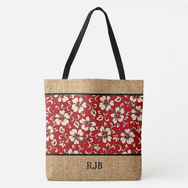 Malia Hibiscus Hawaiian Monogram Beach Bag (Front)