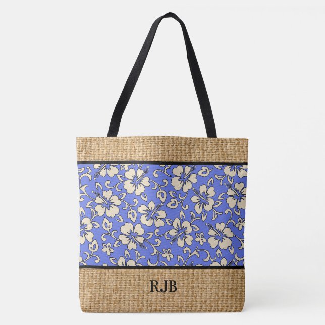 Malia Hibiscus Hawaiian Monogram Beach Bag (Front)