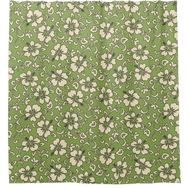 Malia Hibiscus Hawaiian Pareau Floral Shower Curtain (Front)