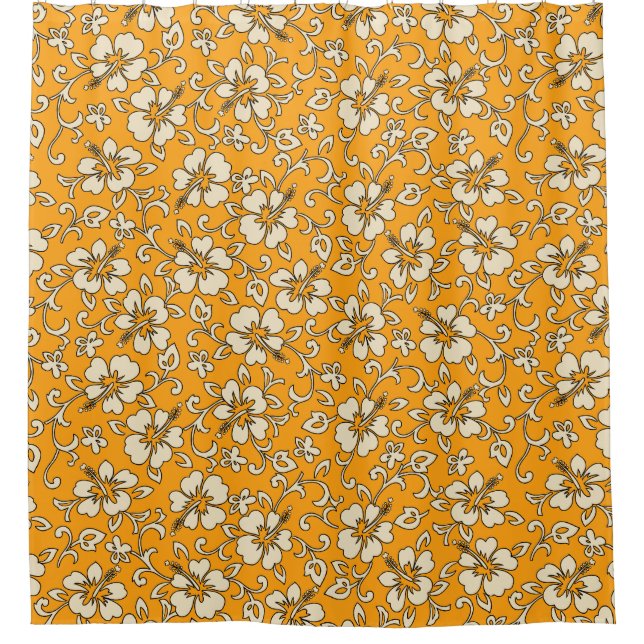 Malia Hibiscus Hawaiian Pareau Floral Shower Curtain (Front)