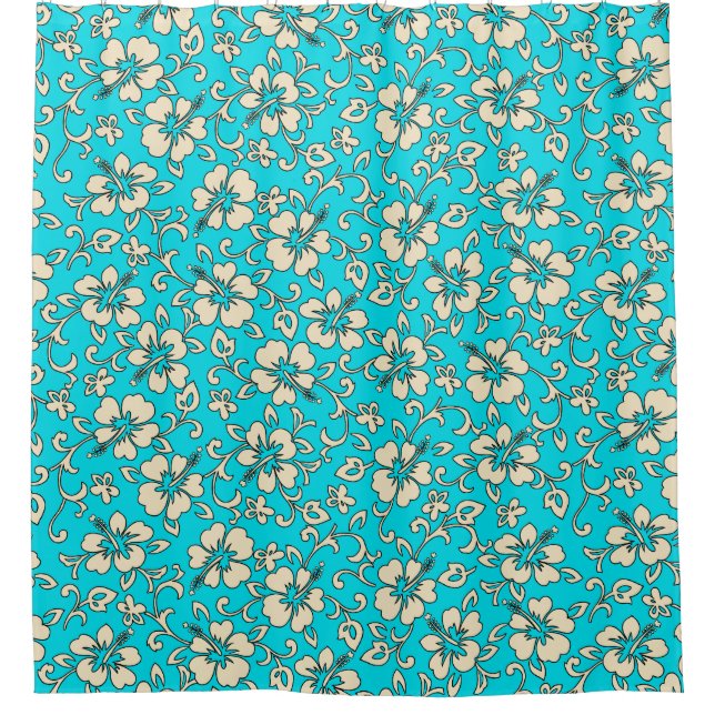 Malia Hibiscus Hawaiian Pareau Floral Shower Curtain (Front)