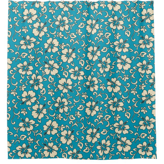 Malia Hibiscus Hawaiian Pareau Floral Shower Curtain (Front)