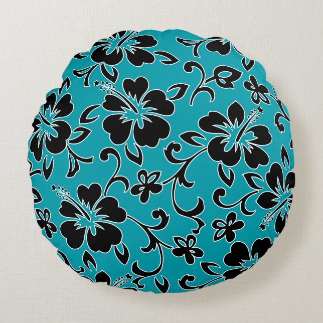 Malia Hibiscus Hawaiian Pareau Print Round Cushion (Front)