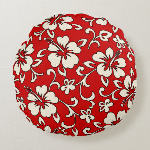 Malia Hibiscus Hawaiian Pareau Print Round Cushion