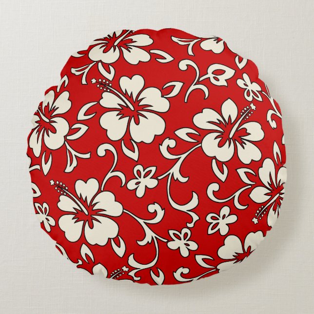 Malia Hibiscus Hawaiian Pareau Print Round Cushion (Front)
