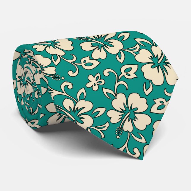 Malia Hibiscus Hawaiian Pareau Print Tie (Rolled)