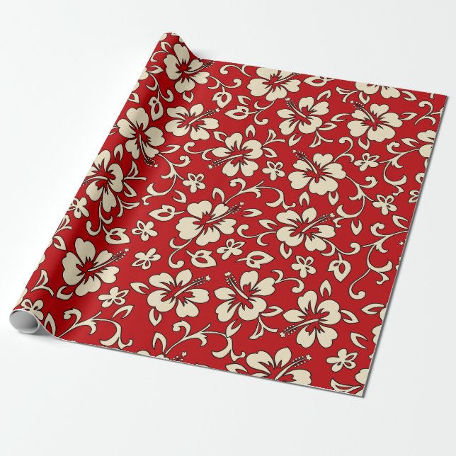 Malia Hibiscus Hawaiian Pareau Print Wrapping Paper (Unrolled)