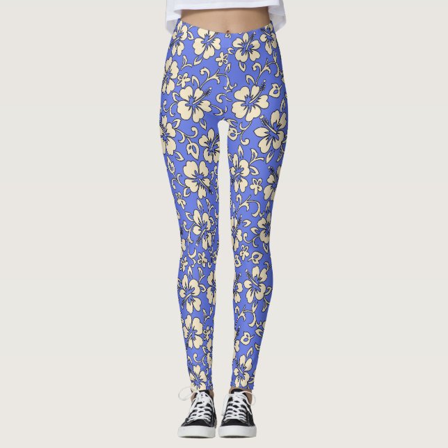 Malia Hibiscus Hawaiian Tropical Floral Leggings (Front)