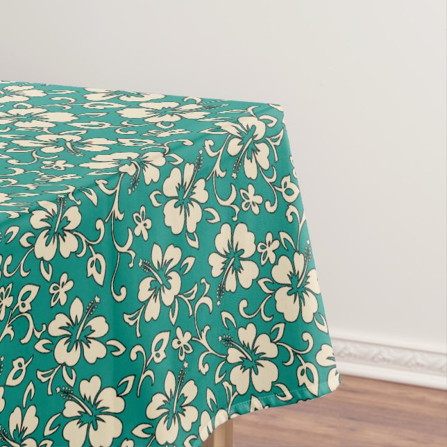 Malia Hibiscus Hawaiian Vintage Floral Tablecloth (In Situ)
