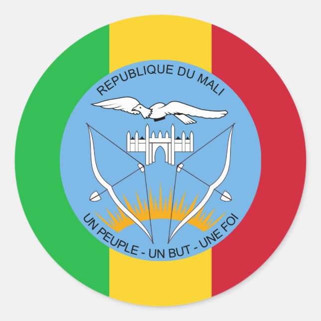 Malian Flag & Coat of Arms, Flag of Mali Classic Round Sticker (Front)