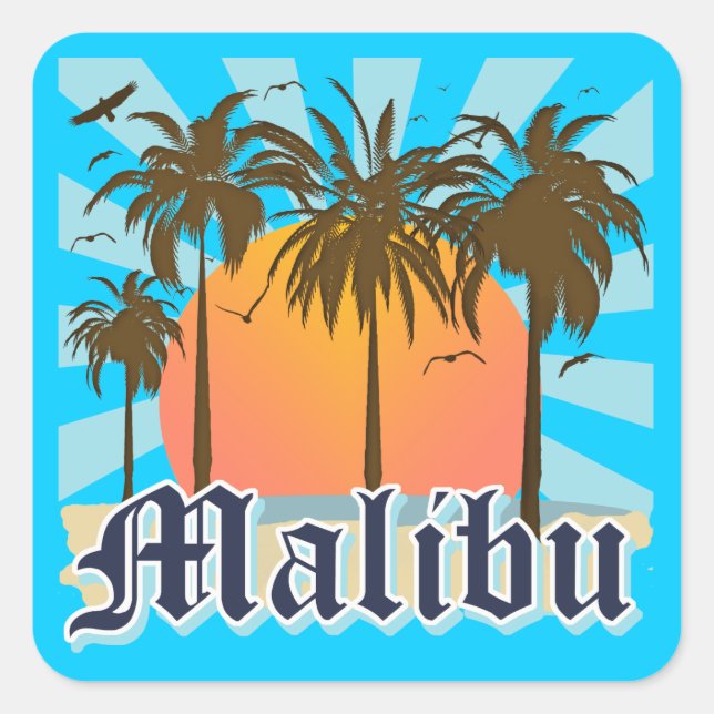 Malibu Beach California CA Square Sticker (Front)