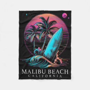 Malibu Beach California Surf Board Vintage Surfing Fleece Blanket