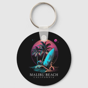 Malibu Beach California Surf Board Vintage Surfing Key Ring