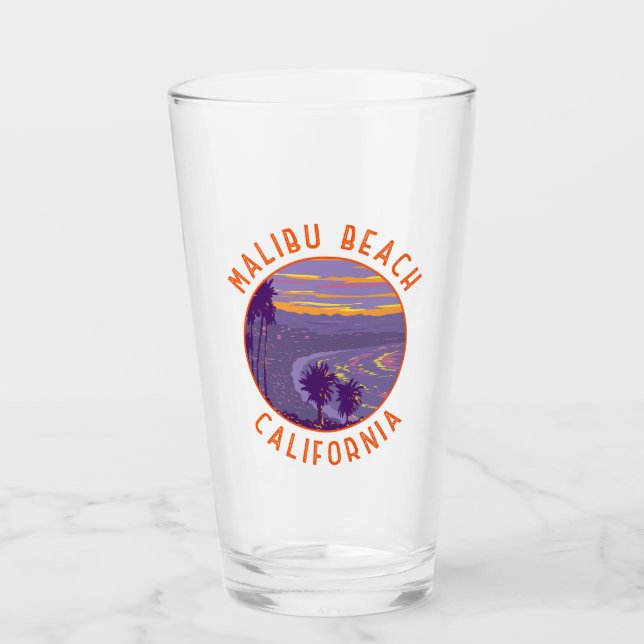 Malibu Beach California Travel Art Vintage Glass (Front)