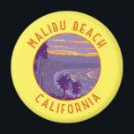 Malibu Beach California Travel Art Vintage Magnet<br><div class="desc">Malibu Beach in a vector art style. Malibu is an iconic destination with miles of beautiful coastline,  accessible beaches,  and hiking in the canyons of the Santa Monica Mountains.</div>