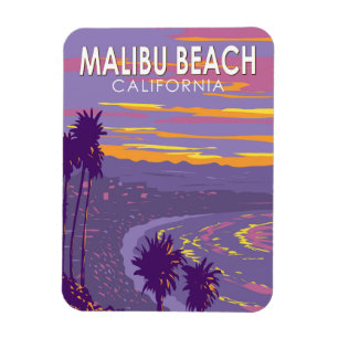 Malibu Beach California Travel Art Vintage Magnet