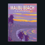 Malibu Beach California Travel Art Vintage Postcard<br><div class="desc">Malibu Beach in a vector art style. Malibu is an iconic destination with miles of beautiful coastline,  accessible beaches,  and hiking in the canyons of the Santa Monica Mountains.</div>