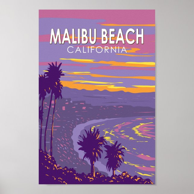 Malibu Beach California Travel Art Vintage Poster (Front)