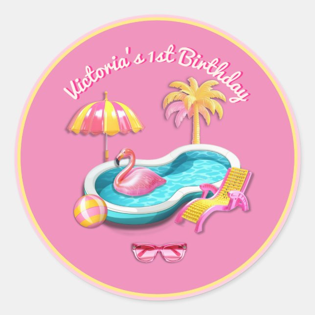 Malibu Beach Doll Retro Birthday Pool Party Classic Round Sticker (Front)