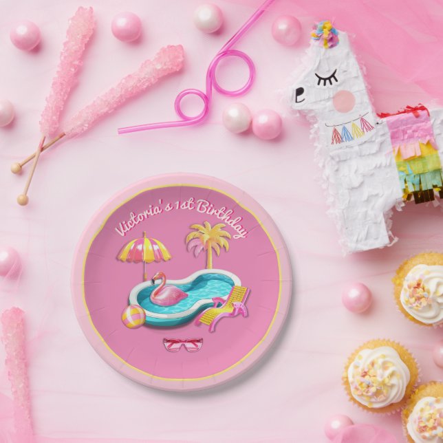 Malibu Beach Doll Retro Birthday Pool Party Paper Plate (Party)