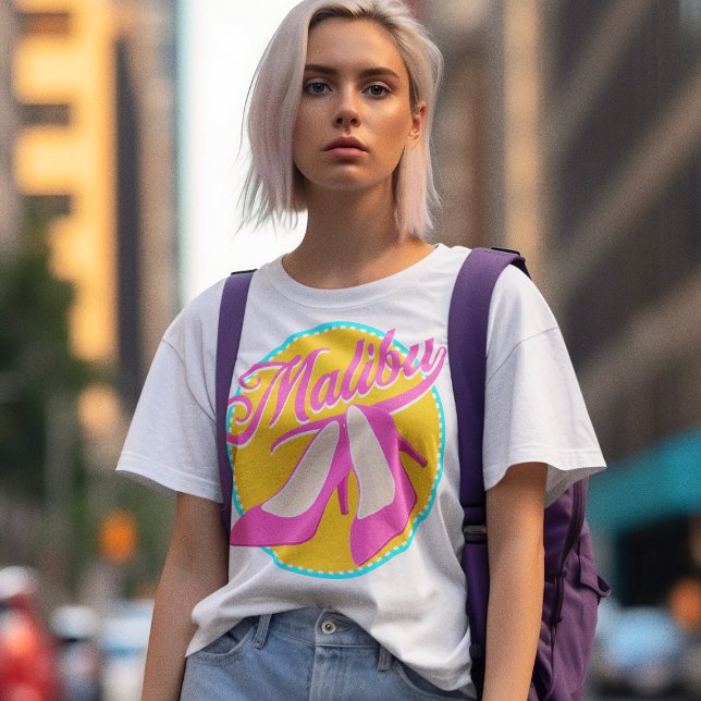 Malibu Beach Party Pink High Heels Retro T-Shirt (Creator Uploaded)