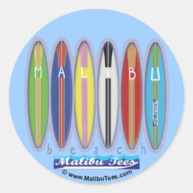 Malibu Beach Surfboards Classic Round Sticker (Front)