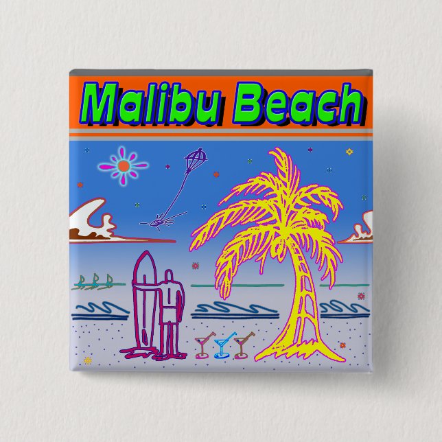 "Malibu Beach" Surfer Button (Front)
