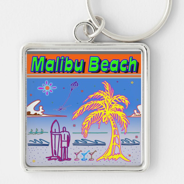 "Malibu Beach" Surfer Keychain (Front)
