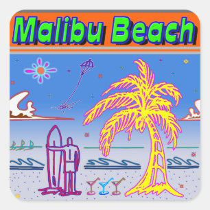 "Malibu Beach" Surfer Sticker