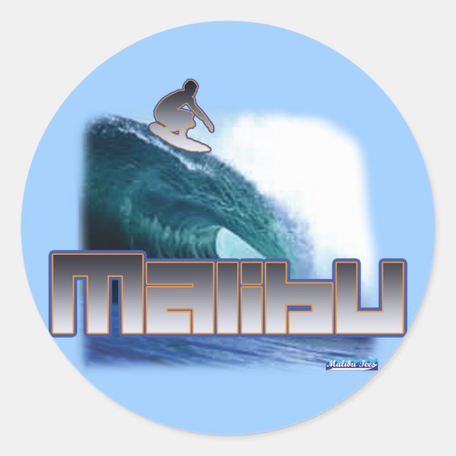 Malibu Beach Surfing Classic Round Sticker (Front)