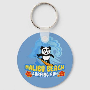Malibu Beach Surfing Panda Key Ring