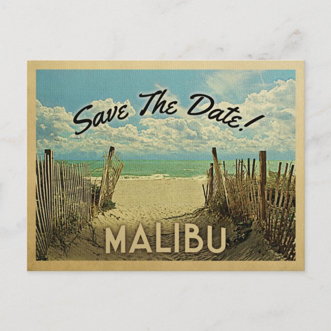 Malibu Beach Vintage Save The Date Announcement Postcard (Front)