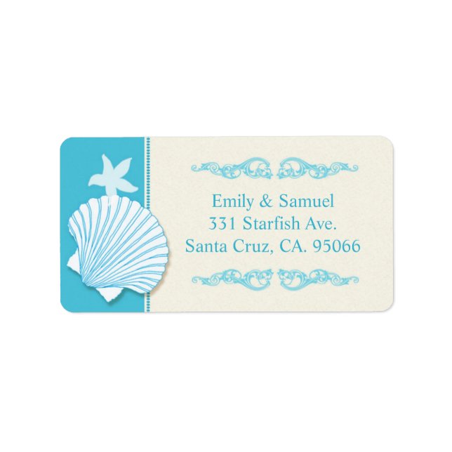 Malibu Blue Beach Shell Wedding Address Label (Front)