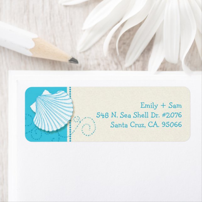 Malibu Blue & Ivory Beach Wedding Return Address (Insitu)