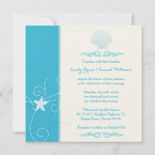 Malibu Blue Sea Shell Beach Wedding Invitation