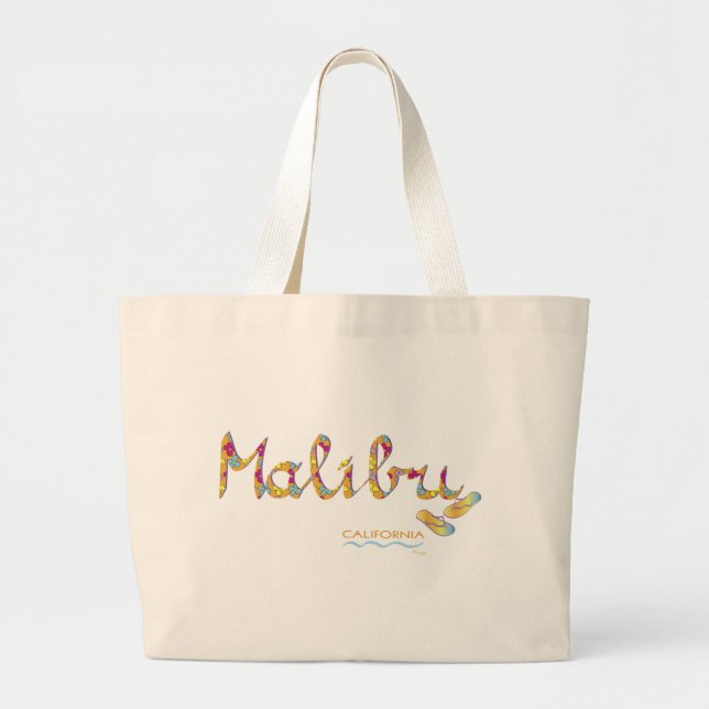 Malibu, CA Flip Flops Large Tote Bag (Front)