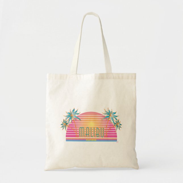 Malibu-CA-Sun Palm Trees Cool Logo Tote Bag (Front)