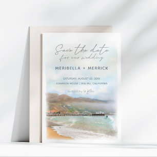 Malibu   California Beach Watercolor Save the Date