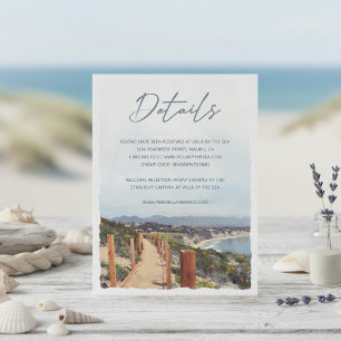 Malibu California Beach Watercolor Wedding Details Enclosure Card