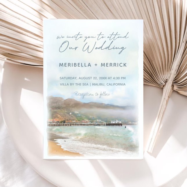 Malibu | California Beach Watercolor Wedding Invitation (Creator Uploaded)